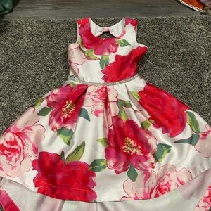 Floral Pink & Red High-Low Party Dress for Girls